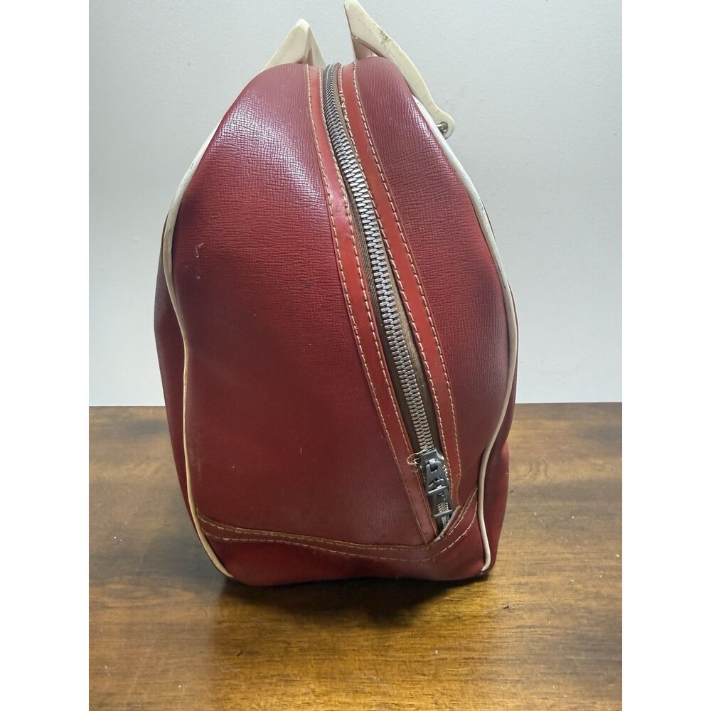Vintage Red Vinyl Bowling Ball Bag Retro 1960s 70s Single Ball Carrier - Picture 5 of 9
